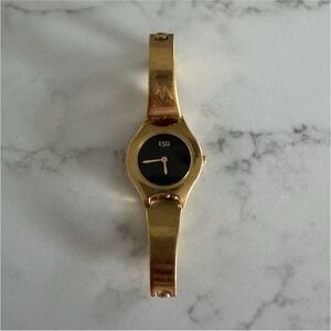 Vintage 90s Gold Bangle Bracelet Watch ESQ by Movado  Black Dial – Needs Battery